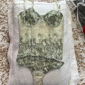 Victoria’s Secret green embroidered corset & panty set